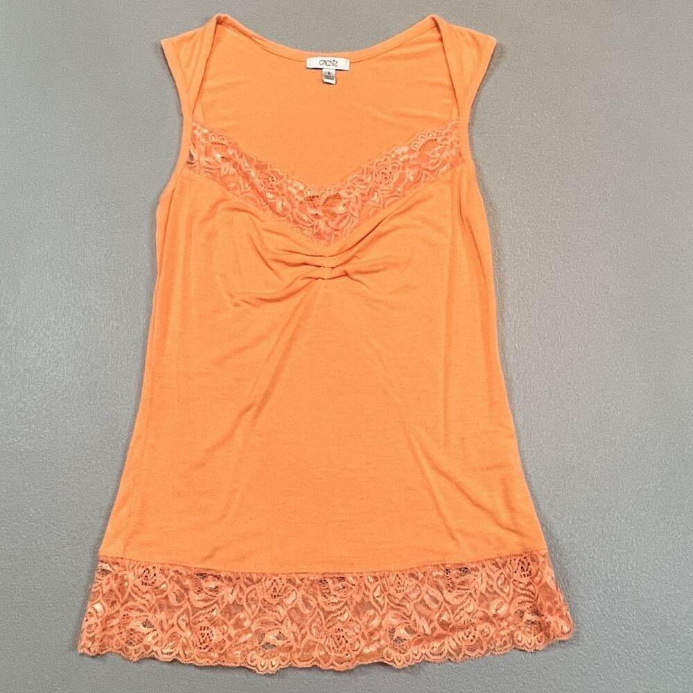 Vtg 90s Y2K Cache Womens Small Sleeveless Tank Top Lace Trim Orange Coquette